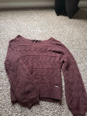 Abercrombie & Fitch Brown chunky knit with satin bow Crewneck Sweater